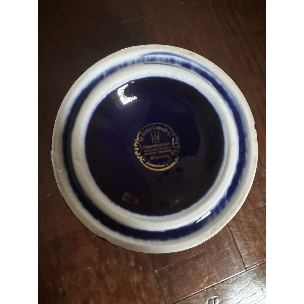 Bareuther Waldsassen Echt Cobalt Blue Vase 22K Gold Floral‎ Rose Sunflower 9.5
